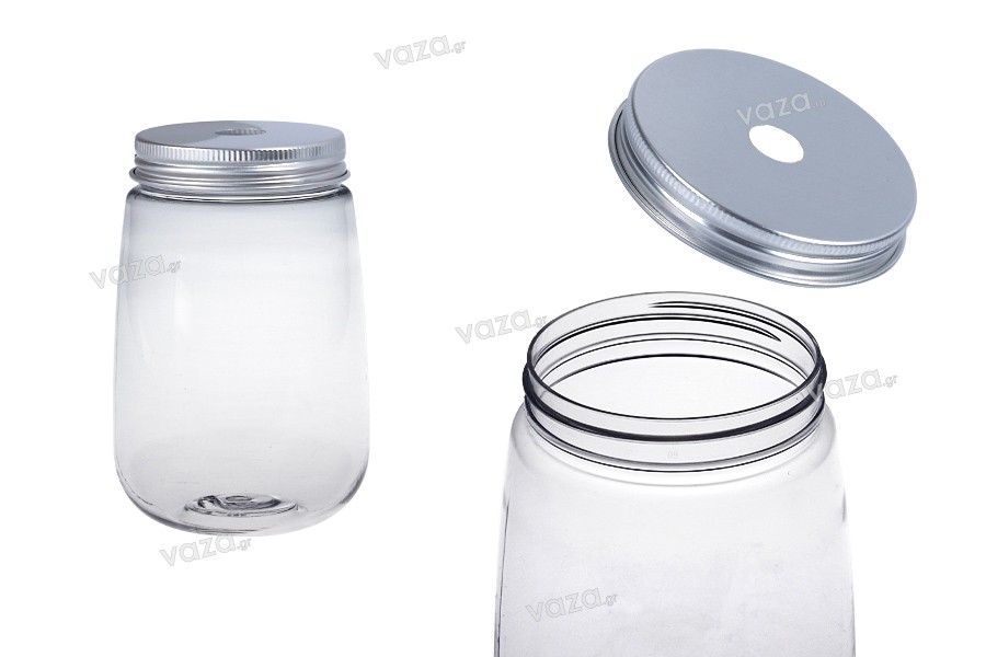 Bάζο πλαστικό (PET) 500 ml διάφανο με καπάκι αλουμινίου (με τρύπα για καλαμάκι) - 6 τμχ