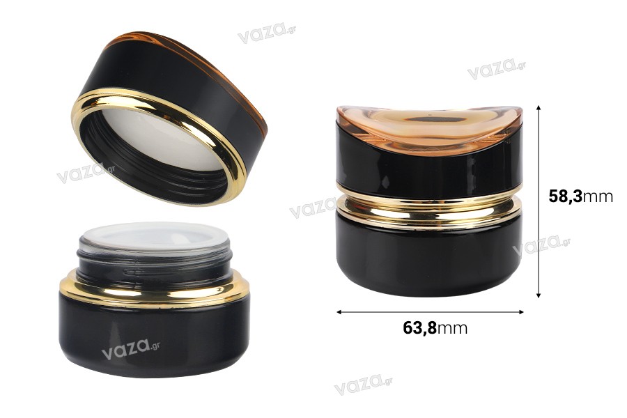 Luxury 30ml glass jar in black color for cream with acrylic cap and plastic gasket