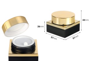 Glass luxury jar 30 ml in black matte color for cosmetic use with gold cap and plastic gasket-εικόνα_διαστάσεις