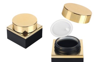 Glass luxury jar 50ml in black matte color for cosmetic use with gold cap and plastic gasket-1