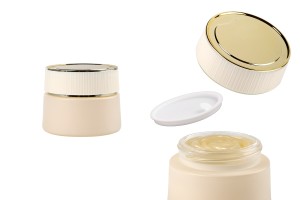 Pot en verre luxueux de 30 ml en finition mate beige pour crème, avec couvercle et joint en plastique