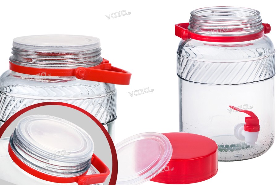 Vaso di vetro 3 litri con rubinetto di plastica per conservare cibo e bevande 