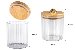 Glass cylindrical jar 500 ml clear with wooden cap, rubber and gold metal ring-εικόνα_διαστάσεις