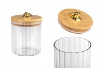 Glass cylindrical jar 500 ml clear with wooden cap, rubber and gold metal ring