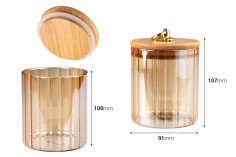 Glass cylindrical jar 500 ml bronze with wooden cap, rubber and gold metal ring