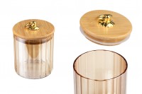 Glass cylindrical jar 500 ml, bronze with wooden cap, rubber and gold metal ring