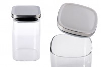 Glass jar 260ml in square shape with silver cap and rubber