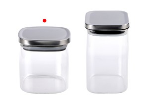 Glass jar 350ml in square shape with silver cap and rubber-bildgruppe