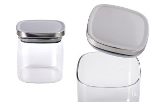 Glass jar 350ml in square shape with silver cap and rubber-produktbild