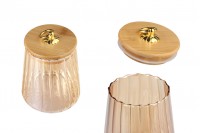 Glass jar 600 ml bronze with wooden cap, rubber and gold metal ring