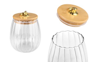 Glass jar 700 ml clear with wooden cap, rubber and gold metal ring-εικόνα_προϊοντική