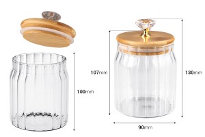 Glass jar 470 ml clear with wooden cap, rubber and handle-εικόνα_διαστάσεις
