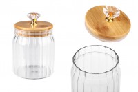 Glass jar 470 ml clear with wooden cap, rubber and handle