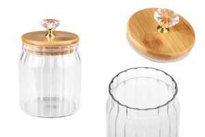 Glass jar 470 ml clear with wooden cap, rubber and handle-εικόνα_προϊοντική