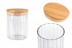 Glass jar 370 ml clear with wooden cap and rubber