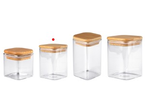 Glass jar 200 ml in square shape with wooden cap and rubber-photo_groupe