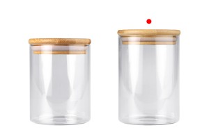 Glass jar 550ml in cylindrical shape with wooden cap and rubber-εικόνα_σύνθεση