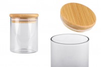 Glass jar 200 ml in cylindrical shape with wooden cap and rubber