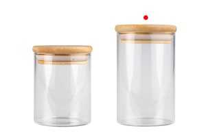 Glass jar 250 ml in cylindrical shape with wooden cap and rubber-εικόνα_σύνθεση