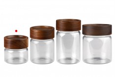 Glass jar 85 ml in cylindrical shape with wooden cap