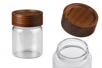 Glass jar 160 ml in cylindrical shape with wooden cap