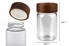 Glass jar 220 ml in cylindrical  shape with wooden cap