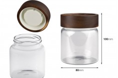 Glass jar 300 ml in cylindrical  shape with wooden cap