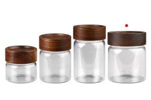 Glass jar 300 ml in cylindrical shape with wooden cap-εικόνα_σύνθεση