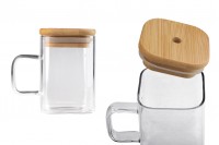 Glass jar 230 ml squared with wooden cap and hole for straw