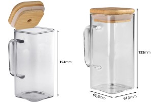 Glass jar 350 ml squared with wooden cap and hole for straw-εικόνα_διαστάσεις