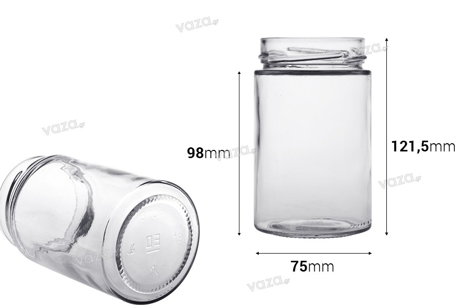 Cylindrical 370ml glass jar, 70/15OT (deep) finish