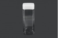 Pot carré pour sels de bain 750 ml PET transparent avec couvercle blanc et opercule