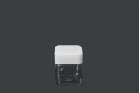 Pot carré pour sels de bain de 280 ml PET transparent avec couvercle blanc et joint