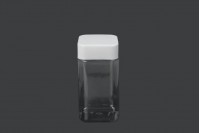 Transparent 520ml square PET jar with white cap and high-frequency inner liner