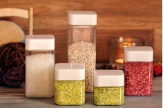 Transparent 520ml square PET jar with white cap and high-frequency inner liner