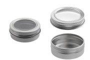 30ml silver aluminum tin jar with clear top screw lid - available in a package with 12 pcs