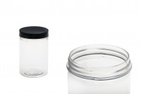 Transparent 250ml plastic jar for bath salts with black cap in size  65x100 mm