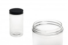 Borcan pentru săruri 350 ml de plastic, transparent, cu capac negru 65x120 mm