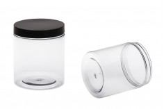Transparent 500ml plastic jar for bath salts with black cap in size  83x100 mm