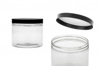 Transparent 550 ml plastic PET jar for bath salts with black cap