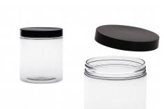 Transparent 500ml plastic jar for bath salts with black cap in size  83x100 mm