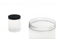 Jar for salts 750 ml plastic transparent with black lid 100x120 mm