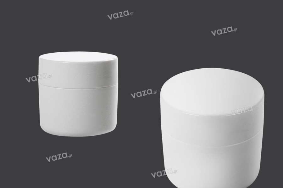 Vasetto di plastica in colore bianco a doppia parete da 30 ml e sottotappo – 12 pz