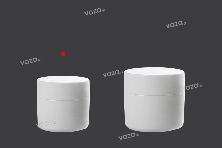 Vasetto di plastica in colore bianco a doppia parete da 30 ml e sottotappo – 12 pz