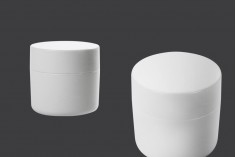Vasetto di plastica in colore bianco a doppia parete da 50 ml e sottotappo – 12 pz