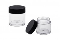 10ml transparent plastic jar with black cap in size 31x31,6 mm - 12 pcs