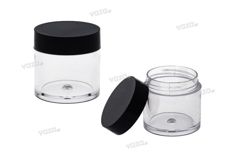 Petit pot de 10ml avec couvercle noir en plastique 49 x 21 mm avec couvercle - 12 pcs