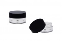 5ml transparent plastic jar with black cap in size 31x18,5 mm - 12 pcs
