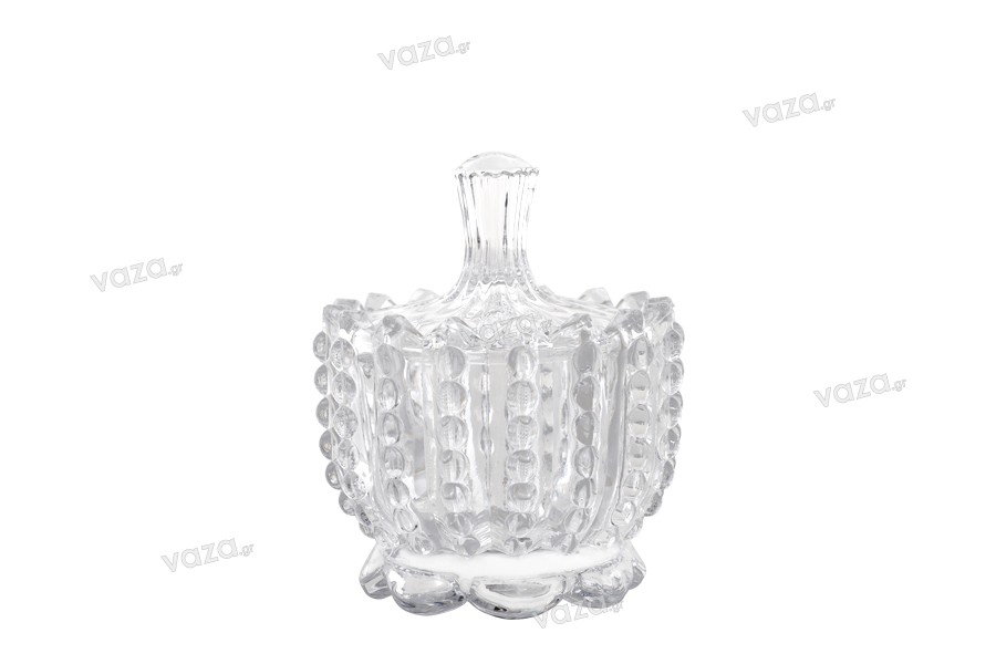 Candy buffet decoration glass jar with lid in size 86x107 mm