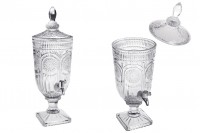Embossed glass 3000 ml with tap, glass cap and square base